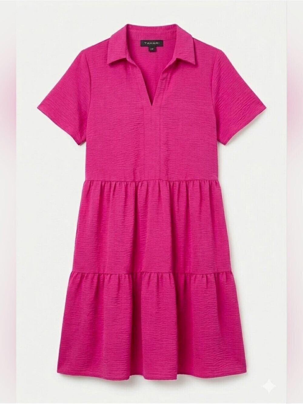 Tahari Pink Short Sleeve Tiered Ruffle Smock Dress, NWT, Small